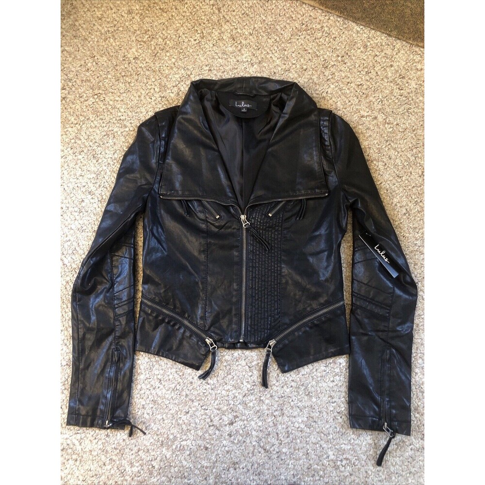 Lulus Black Faux Leather MotorcycleJacket Women's Size Small NWT